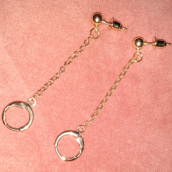 Gold Double Pierced Ears Connected Earrings Chain Hoops Piercing Hoop Studs - Picture 10 of 11